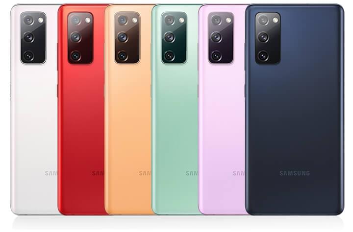 Rear view of Galaxy S20 FE 5G showing all colours