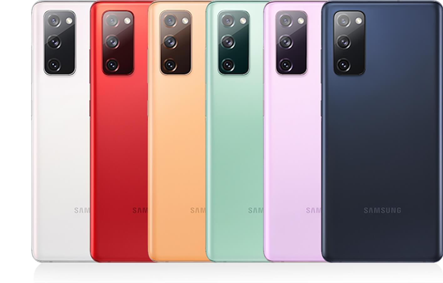 Rear view of Galaxy S20 FE 5G showing all colours