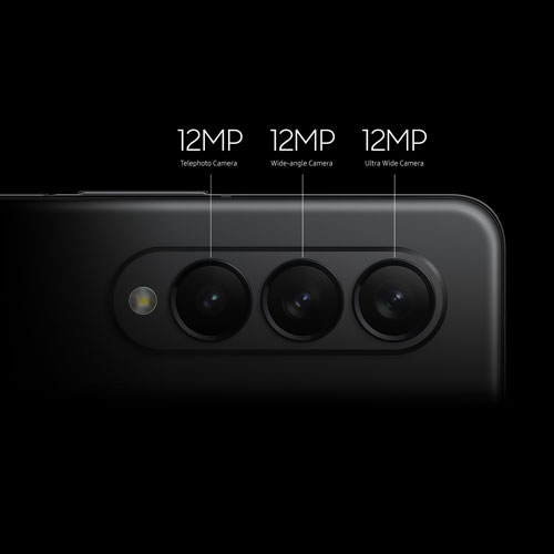 Samsung Galaxy Z Fold3’s 3 rear cameras 12MP telephoto camera, 12MP wide-angle camera, 12MP Ultra Wide Camera