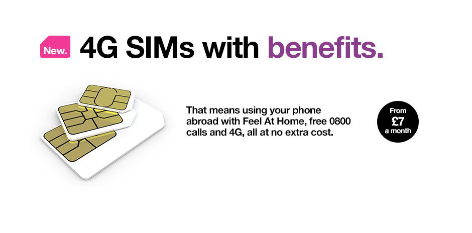 That means using your phone abroad with Feel At Home, 0800 calls and 4G, at no extra cost.