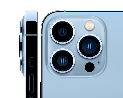 iPhone 13 Pro in Sierra Blue side view and rear camera view