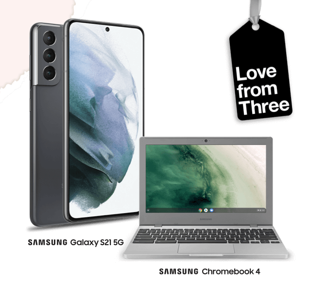 Unwrap 6 months half price plus claim a Samsung Chromebook 4 worth £299 100GB data for £24 a month. £29 upfront. on Samsung Galaxy S21 5G